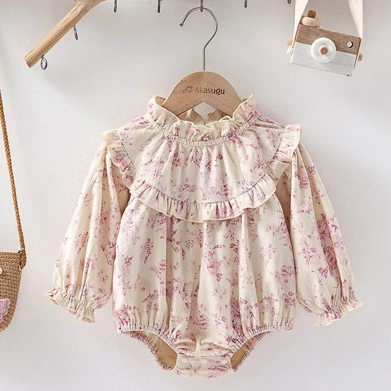 Pink Flowers Corduroy Long Sleeved Bodysuit