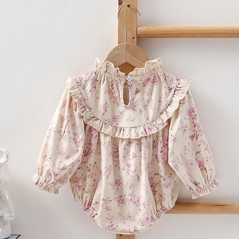 Pink Flowers Corduroy Long Sleeved Bodysuit
