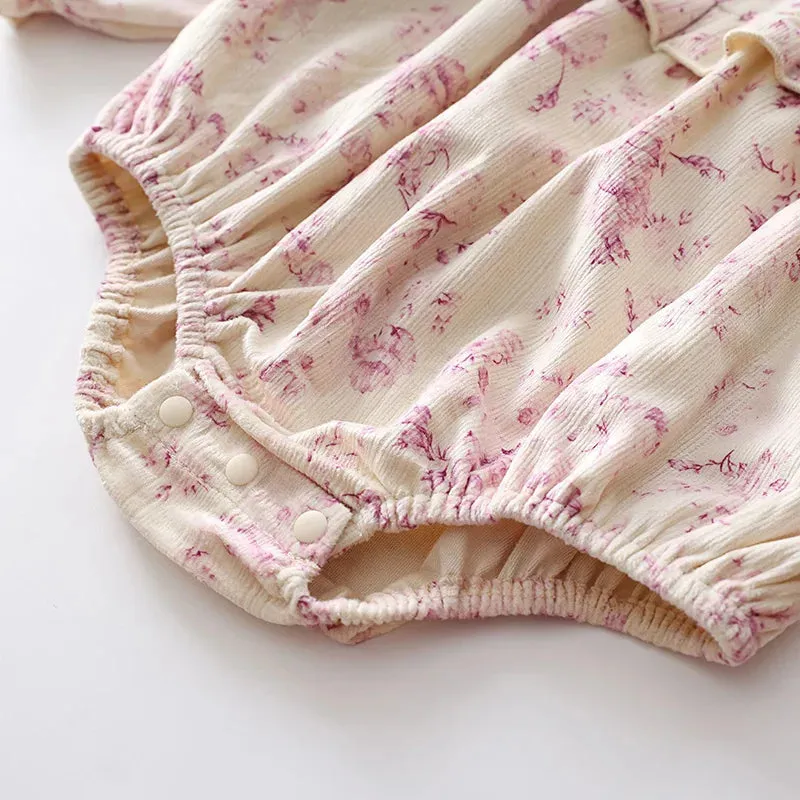 Pink Flowers Corduroy Long Sleeved Bodysuit