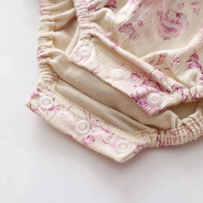 Pink Flowers Corduroy Long Sleeved Bodysuit