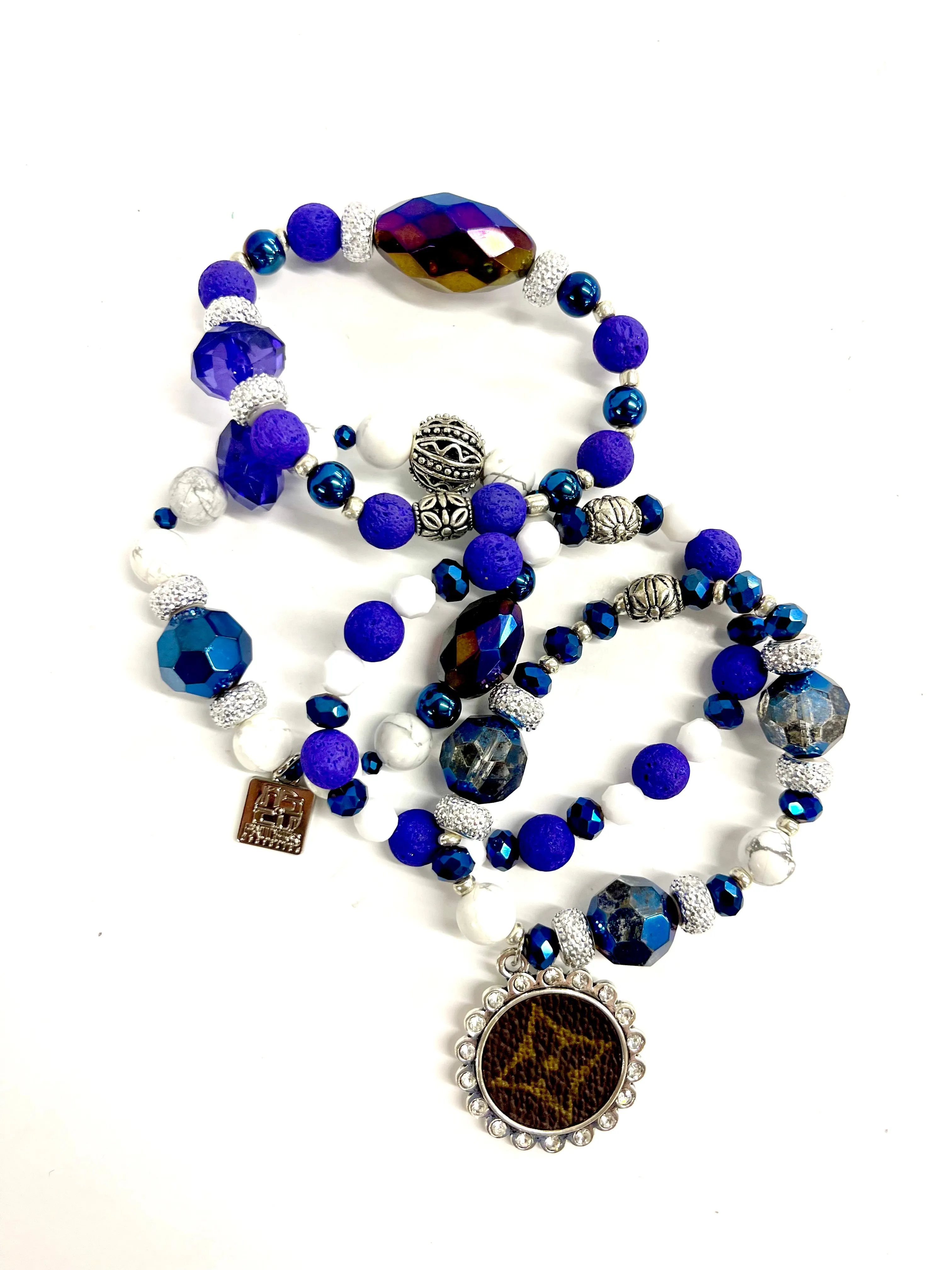 Purple Stallion bling Stacked Bracelet set- silver cleat