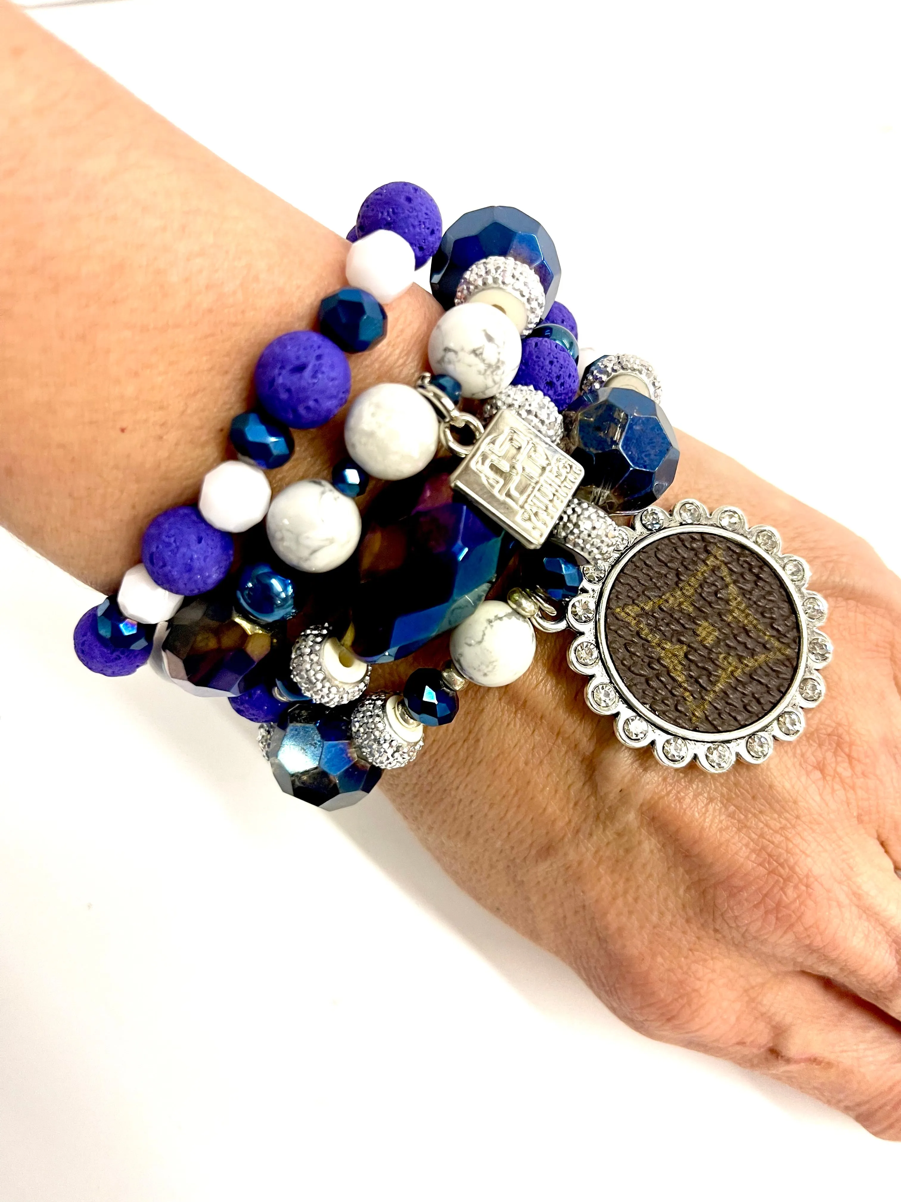Purple Stallion bling Stacked Bracelet set- silver cleat