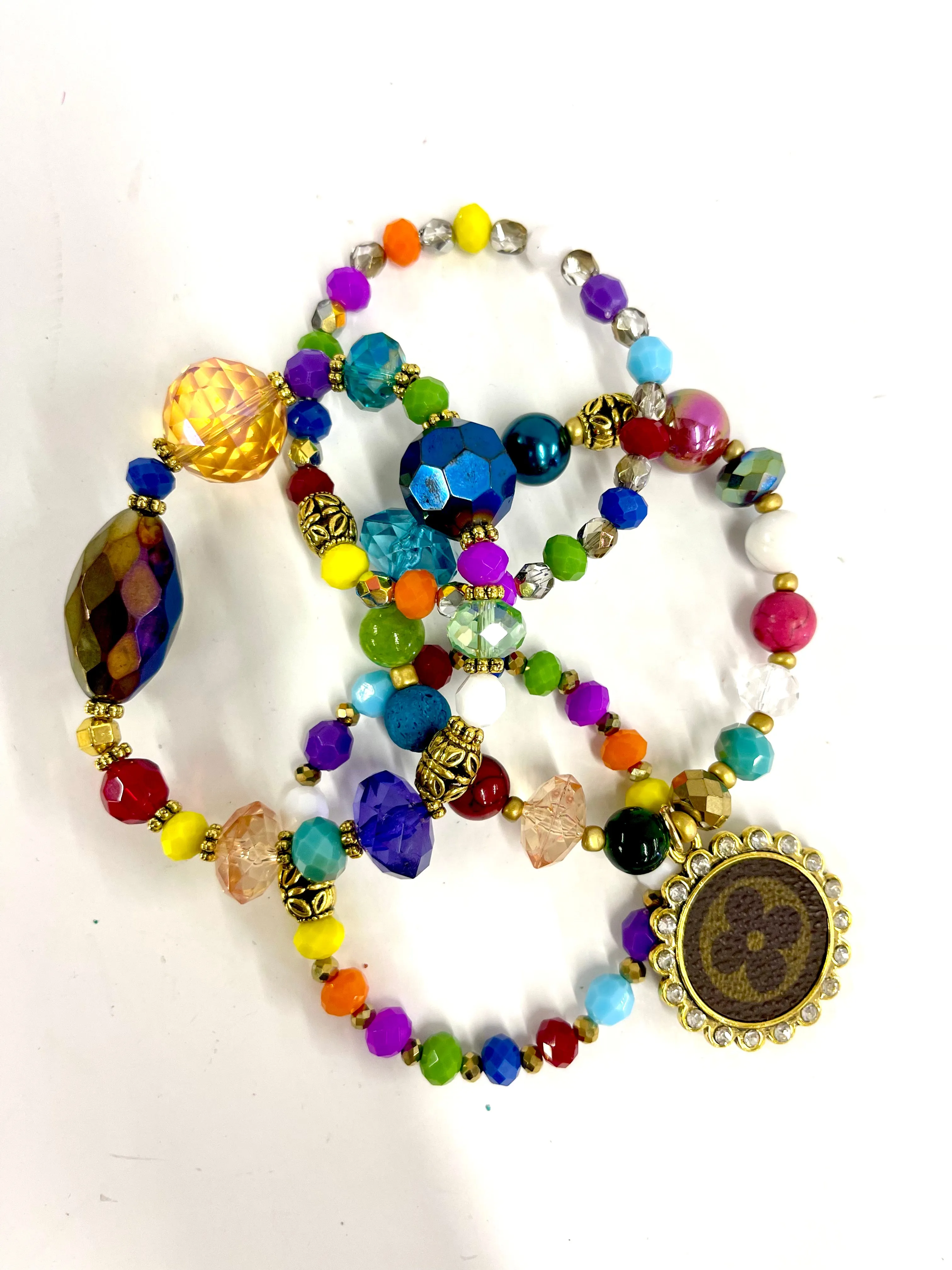 Rainbow Bright bling Stacked Bracelet set- Gold Clear