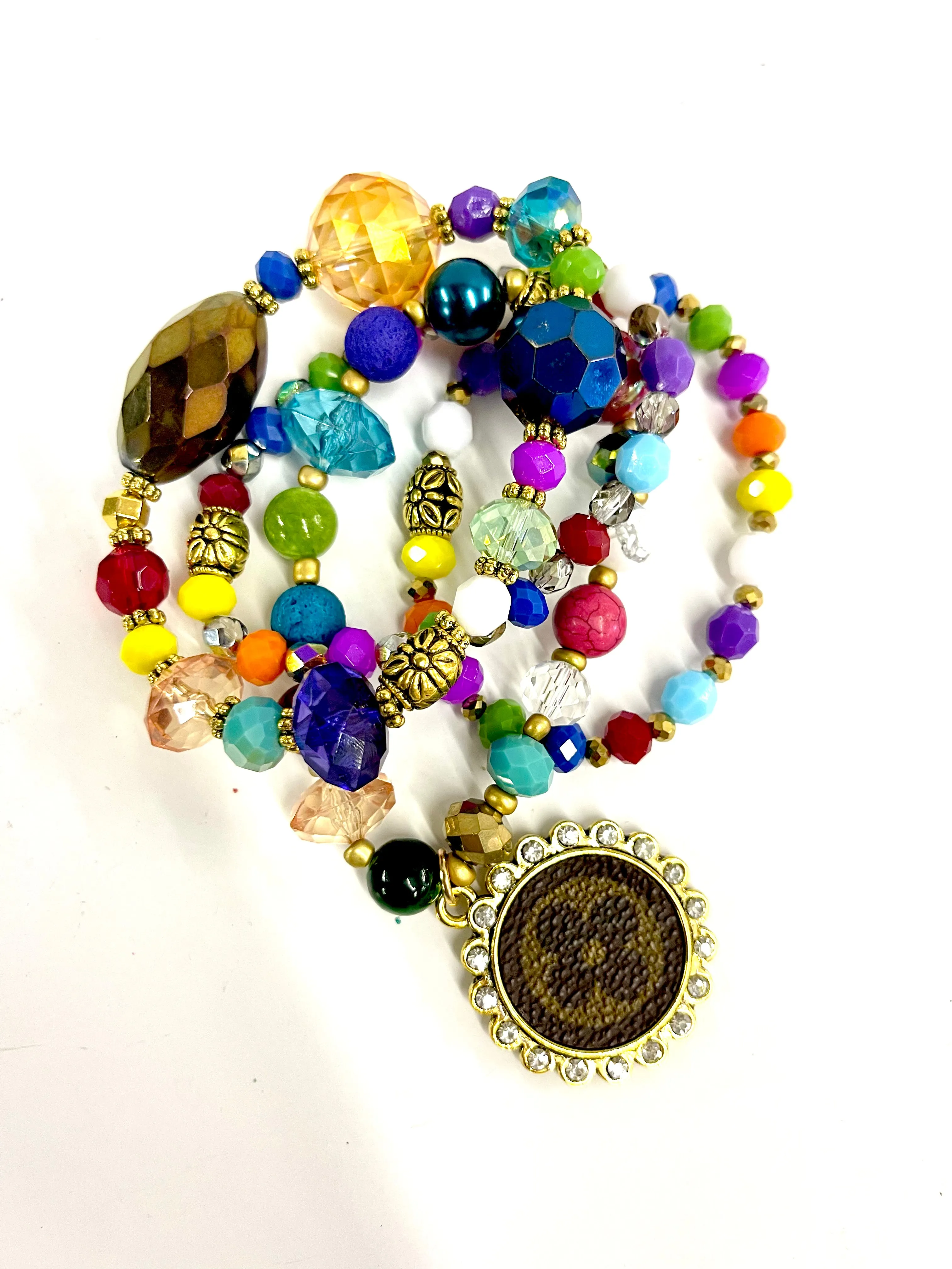 Rainbow Bright bling Stacked Bracelet set- Gold Clear
