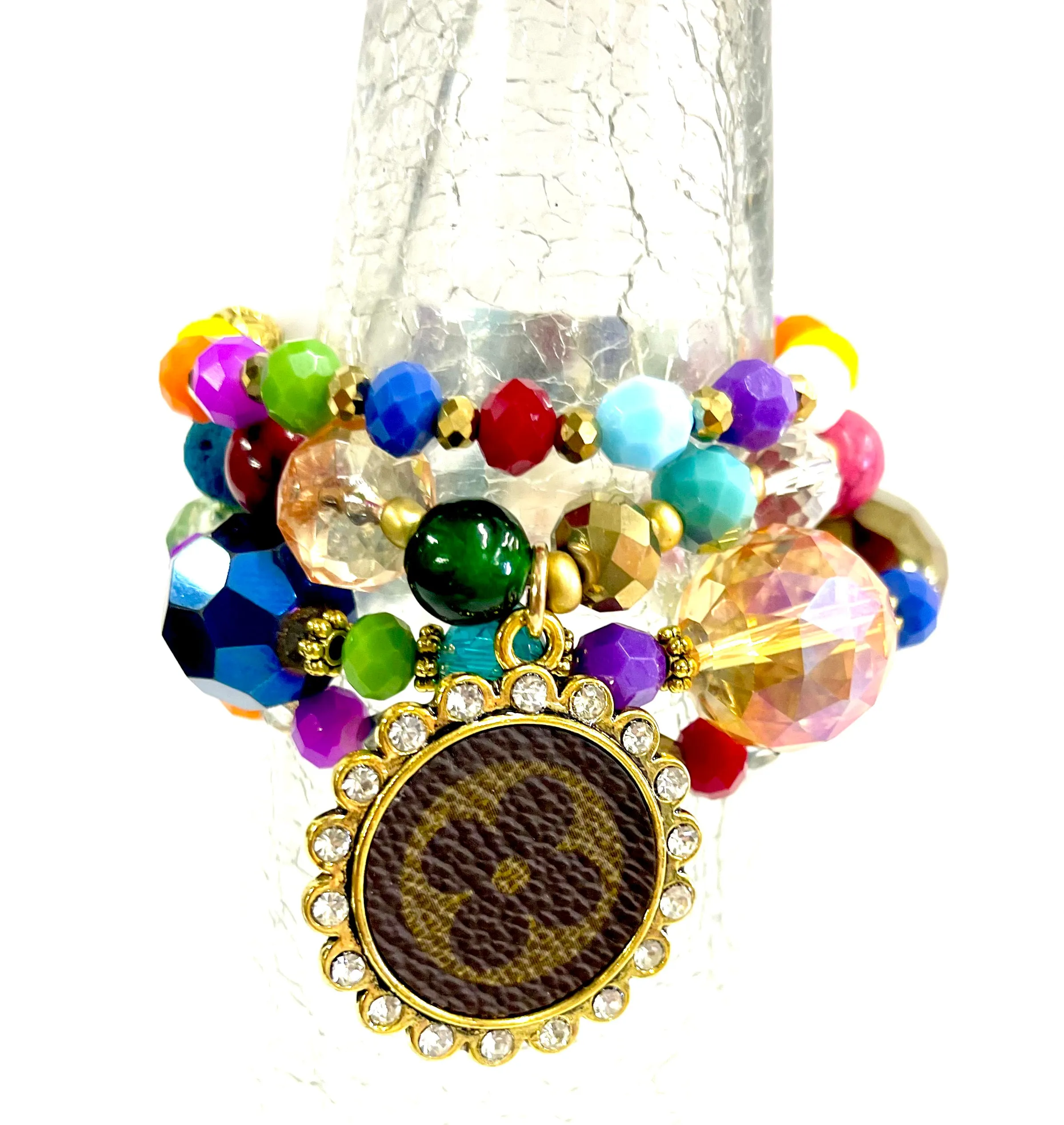Rainbow Bright bling Stacked Bracelet set- Gold Clear