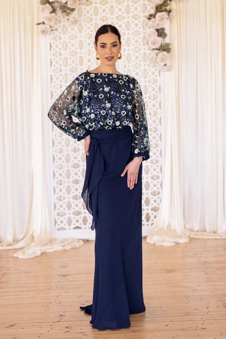 Rebekah Sequin Dress in Navy