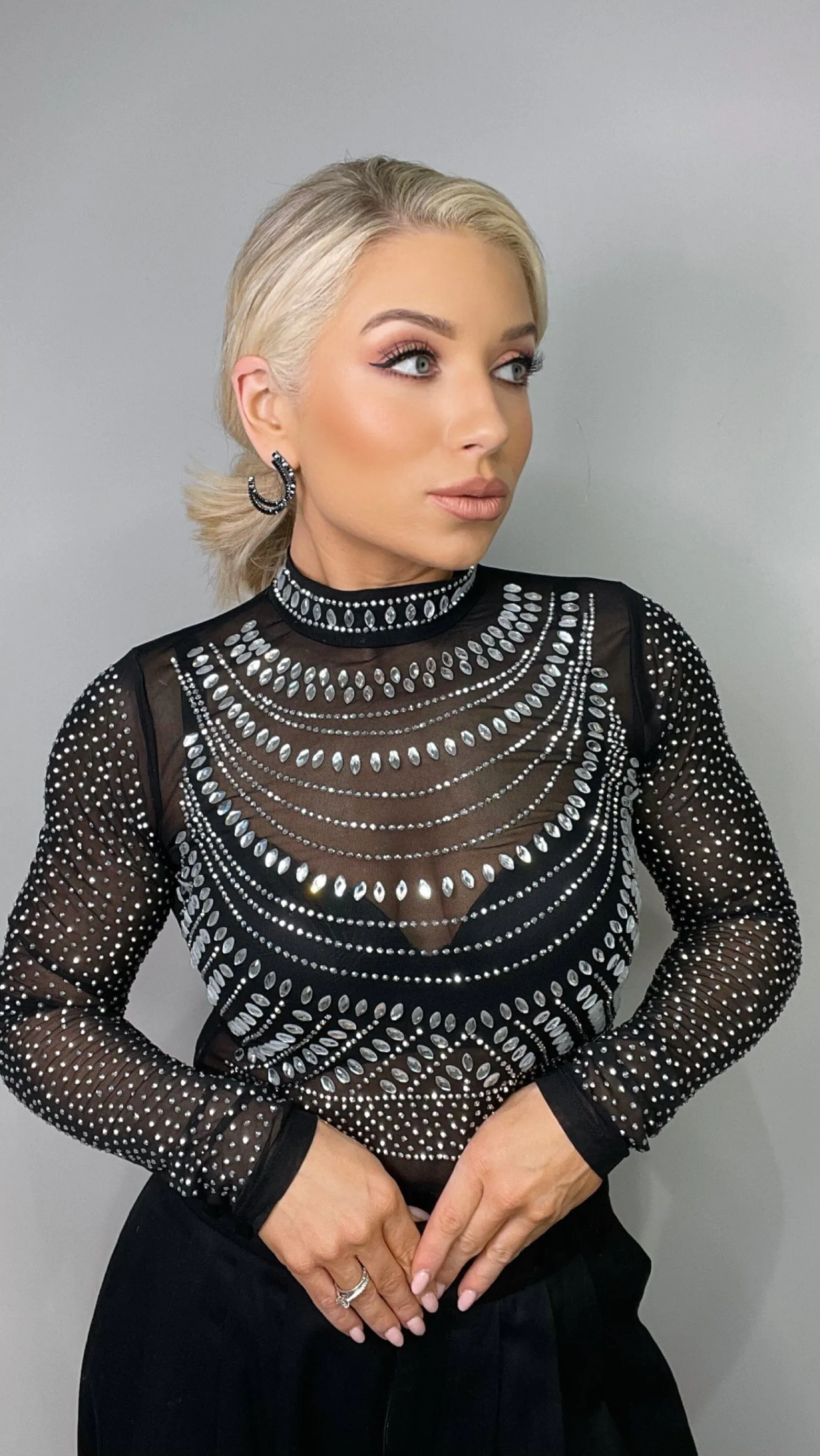 RILEY RHINESTONE BODYSUIT - BLACK