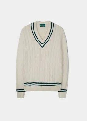 Sandridge Cable Knit Cricket Jumper In Ecru & Dark Navy