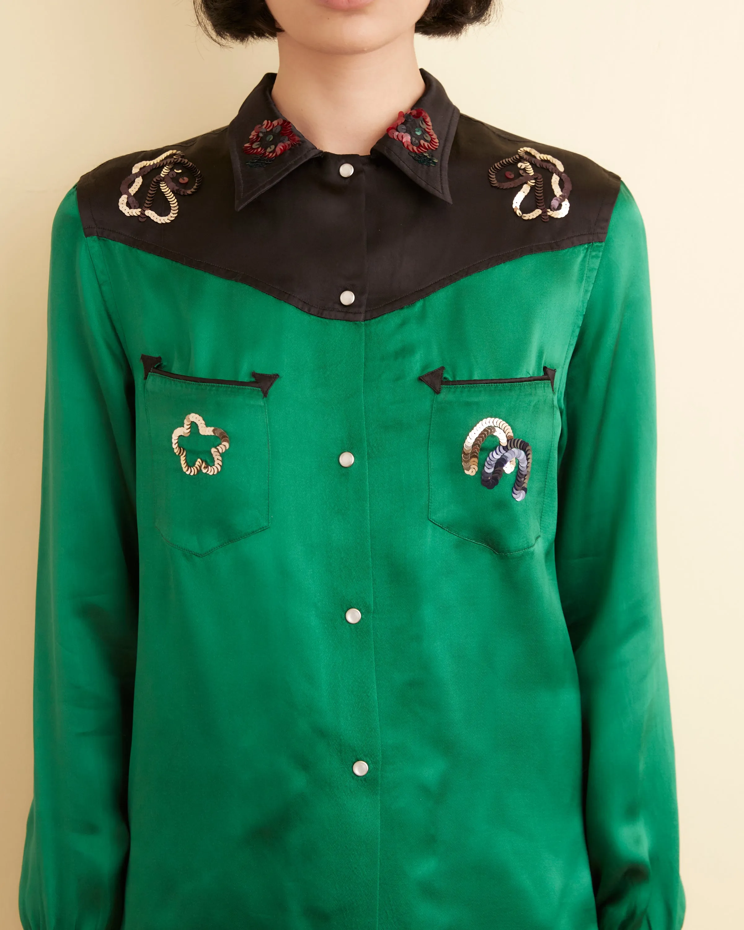 Sequin Rodeo Shirt - Dark Green