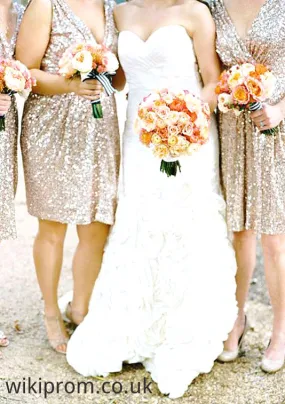 Sleeveless V Neck Knee-Length A-line/Princess Sequined Bridesmaid Dresses Regan SWKP0025527