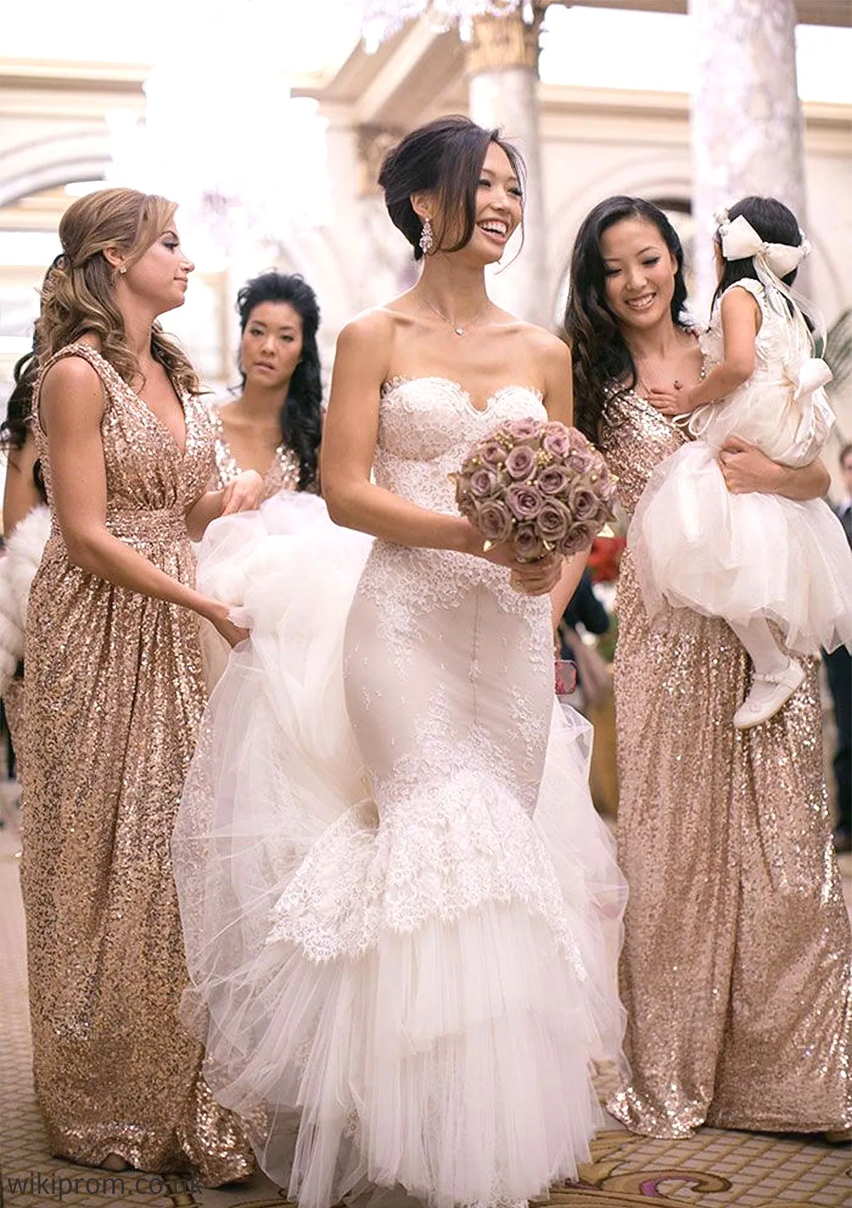 Sleeveless V Neck Long/Floor-Length A-line/Princess Sequined Bridesmaid Dresses With Pleated Philippa SWKP0025341