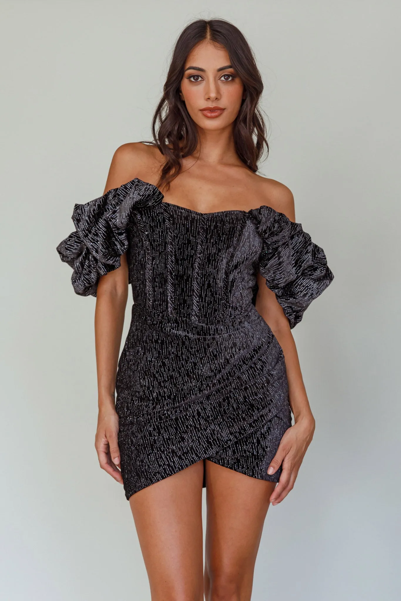 So Famous Off-Shoulder Mini Dress Black