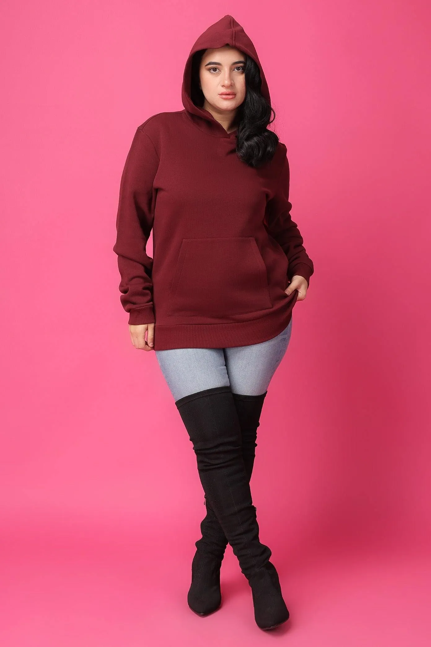 Solid Winter Sweatshirt with Hoodie