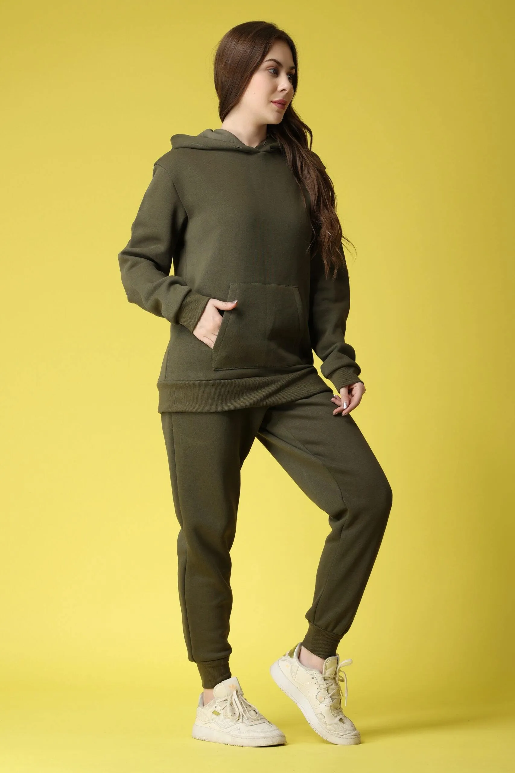 Solid Winter Sweatshirt with Hoodie