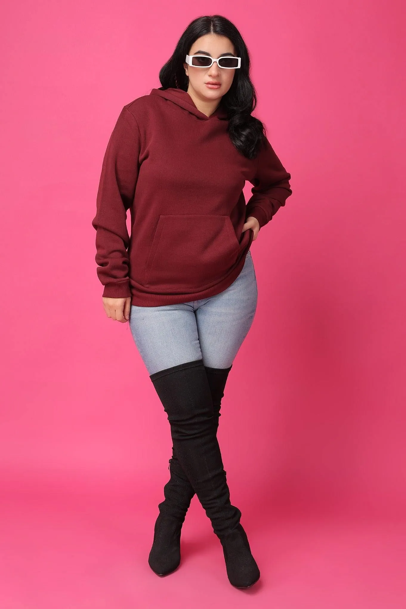 Solid Winter Sweatshirt with Hoodie