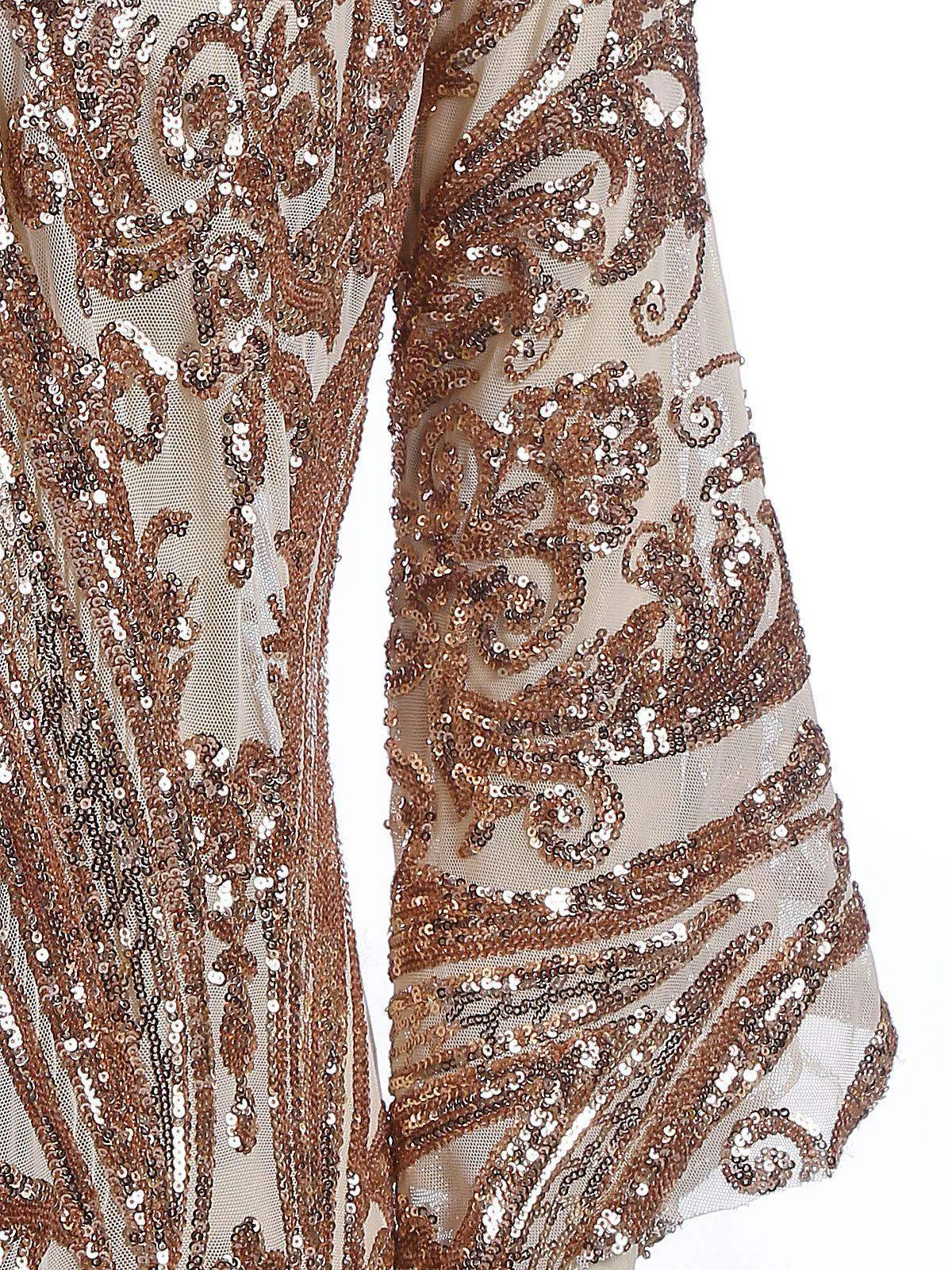 [US Warehouse] Apricot 1920s Sequined Maxi Cover-ups Dress