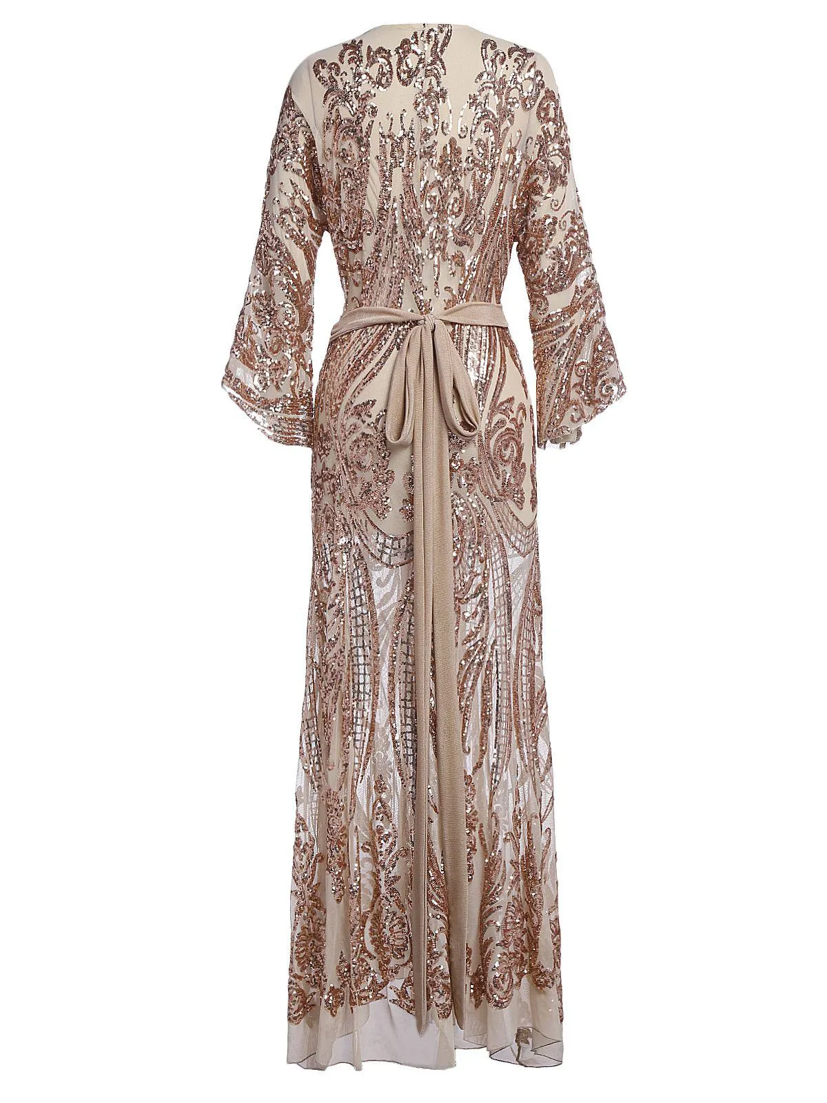 [US Warehouse] Apricot 1920s Sequined Maxi Cover-ups Dress